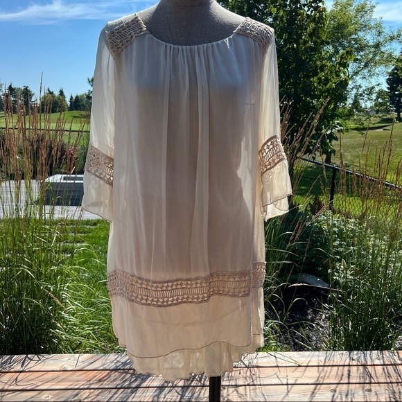 Giulia Italy Silk Crochet Flowy Bohemian Babydoll Dress - Picture 10 of 15